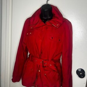 Zara Basic Coral Orange Red Hooded Zip Cinch Pocket Windbreaker Jacket Women S